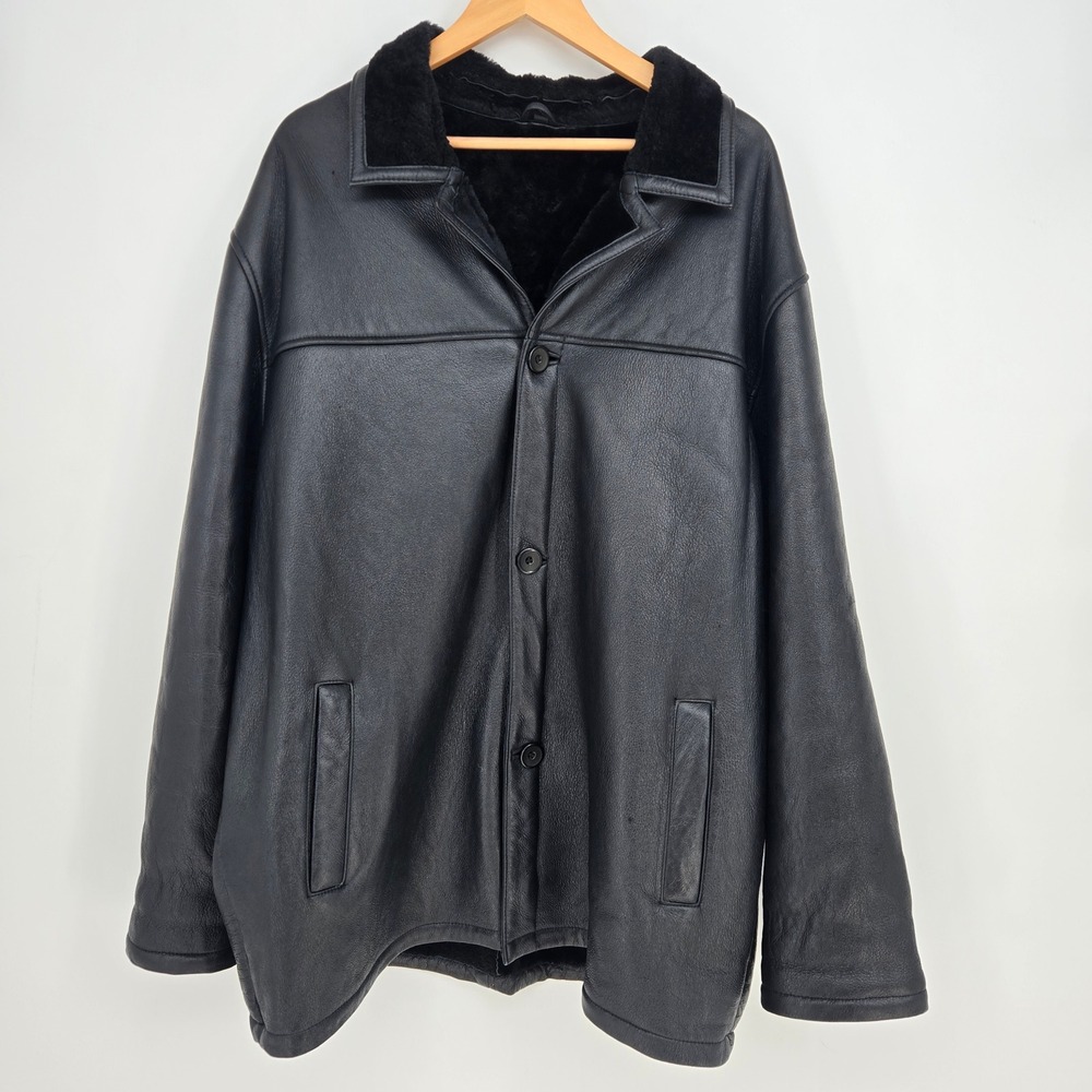 Real Shearling Sheepskin Leather Coat Mens XL Weatherproof Warm Winter Black